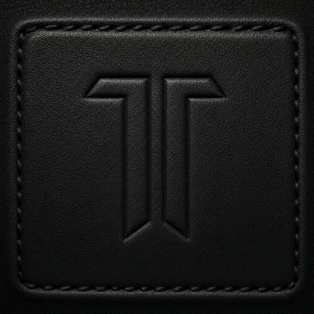 Full-grain leather goods, flat on stone